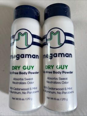 2x Megaman Dry Guy Talc-Free Body Powder - White & Navy